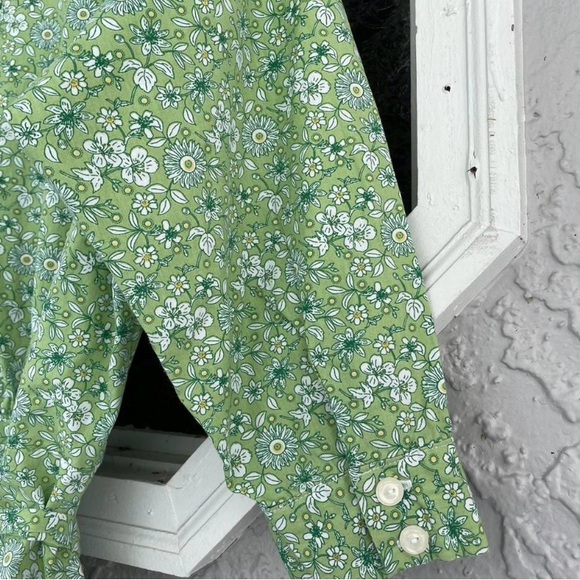 VTG green cotton shirtdress Midi prairie dress button up floral print Size 6 - Picture 5 of 6